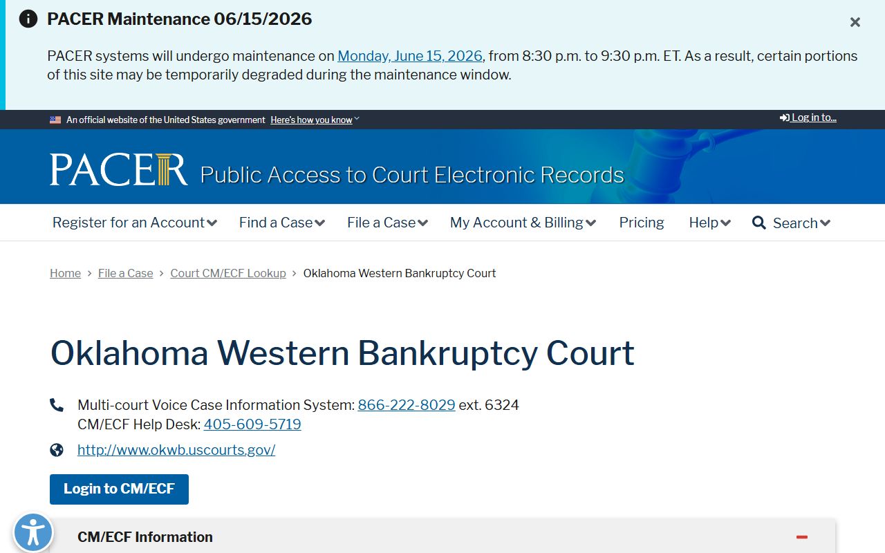 Caddo County federal court records PACER bankruptcy CM/ECF lookup page
