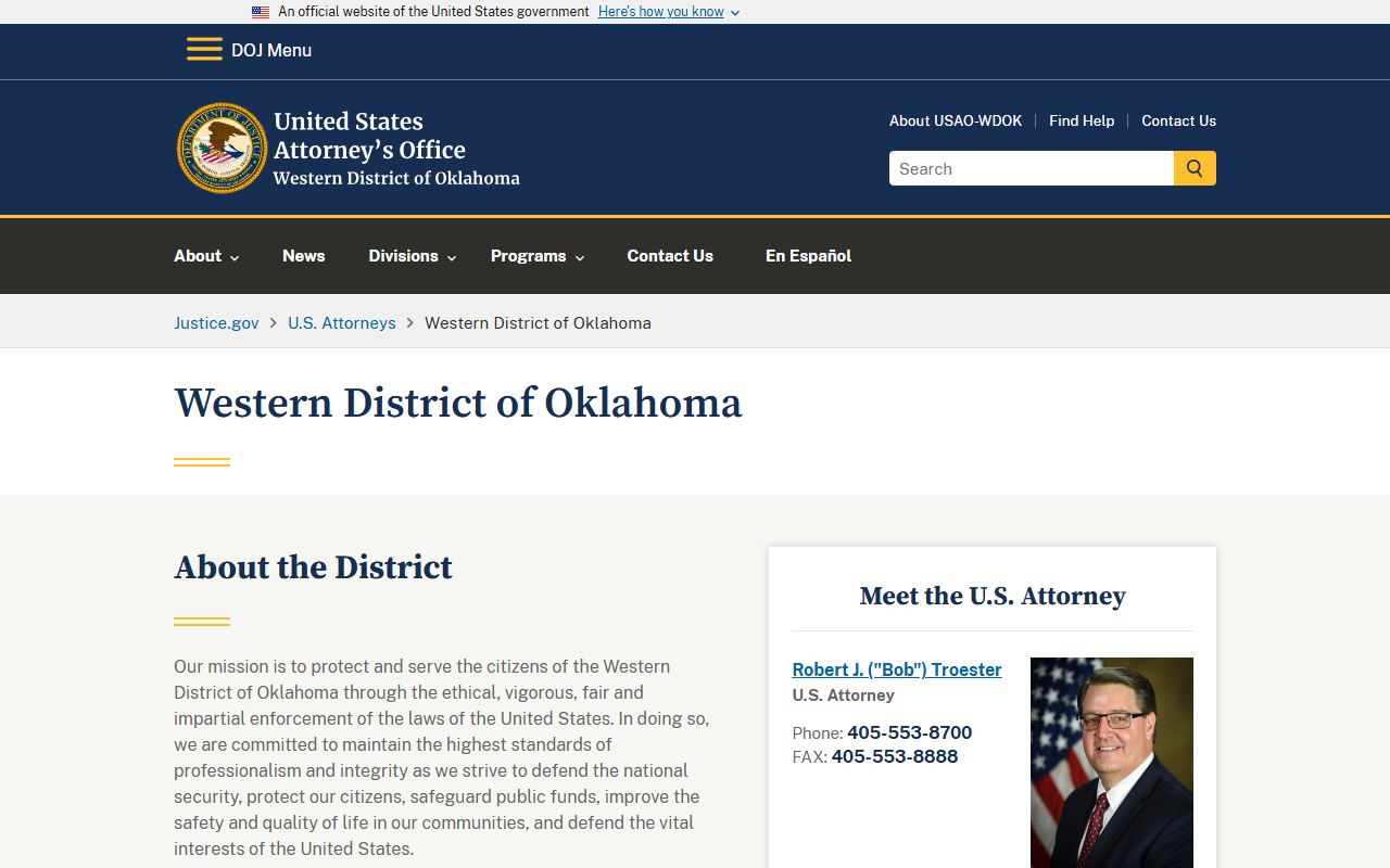 Caddo County federal court records U.S. Attorney Western District of Oklahoma