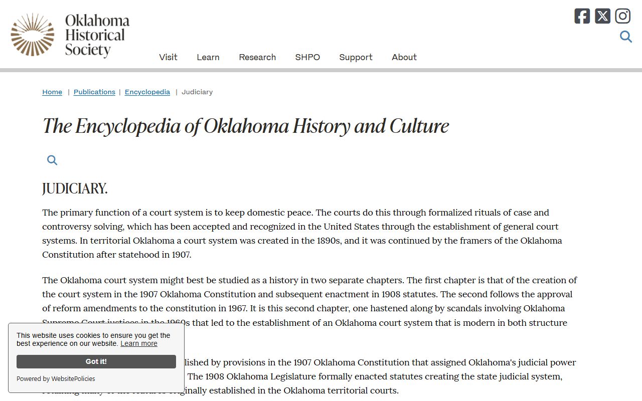 Oklahoma judiciary history behind Caddo County court dockets and the state system