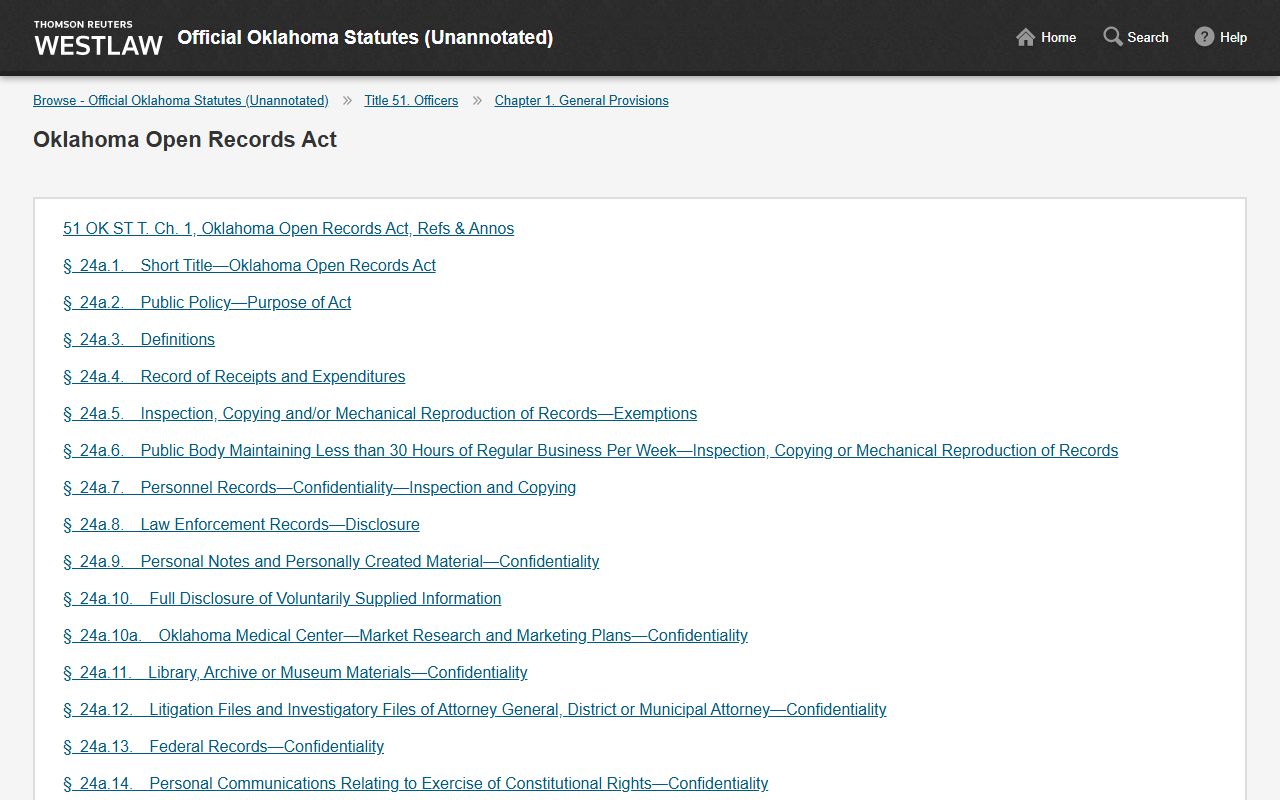 Official Oklahoma Statutes governing public access to Caddo County court records