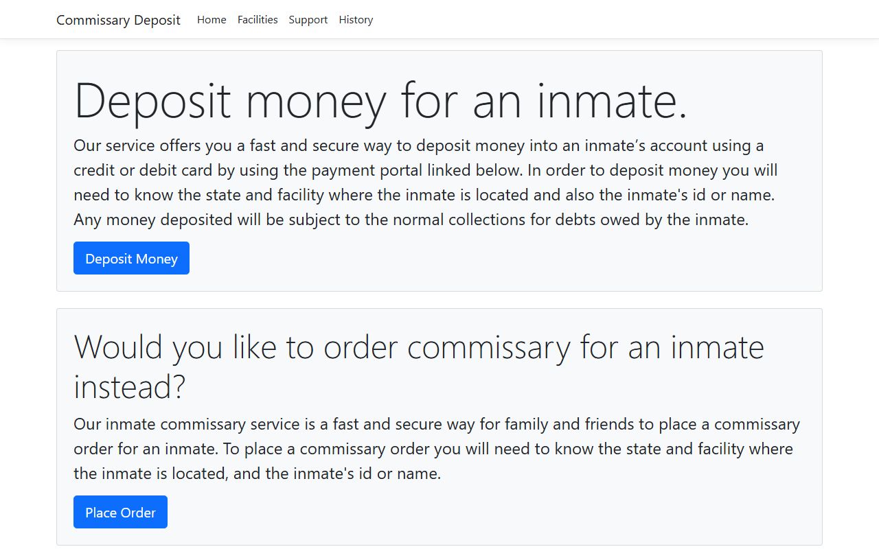Commissary deposit portal for Caddo County jail and District Court defendants