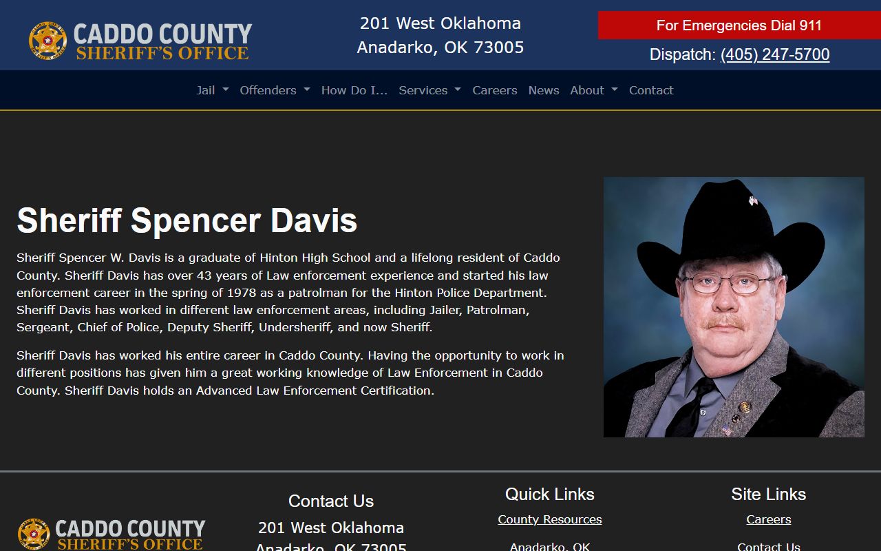 Caddo County Sheriff biography page tied to District Court criminal records