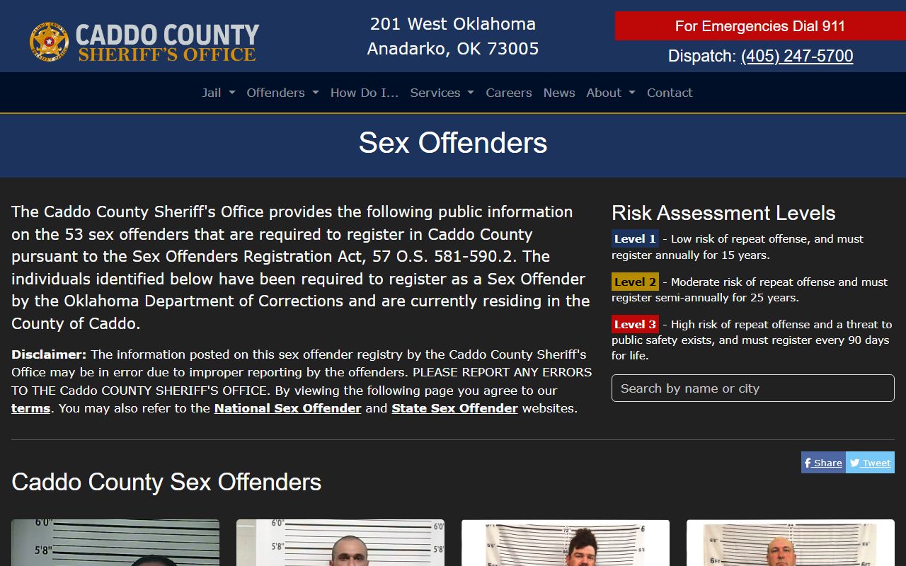 Caddo County sex offender registry page linked to District Court conviction records