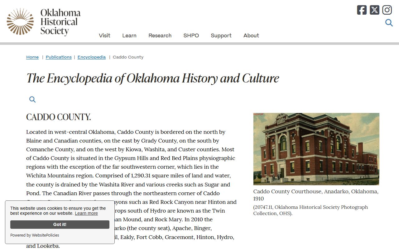 Oklahoma Historical Society entry on Caddo County court and records history