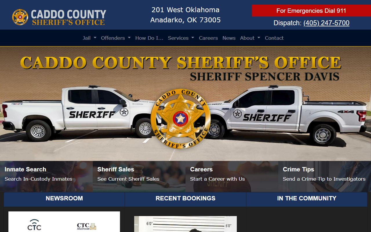 Caddo County Sheriff's Office home page linking jail and records tools