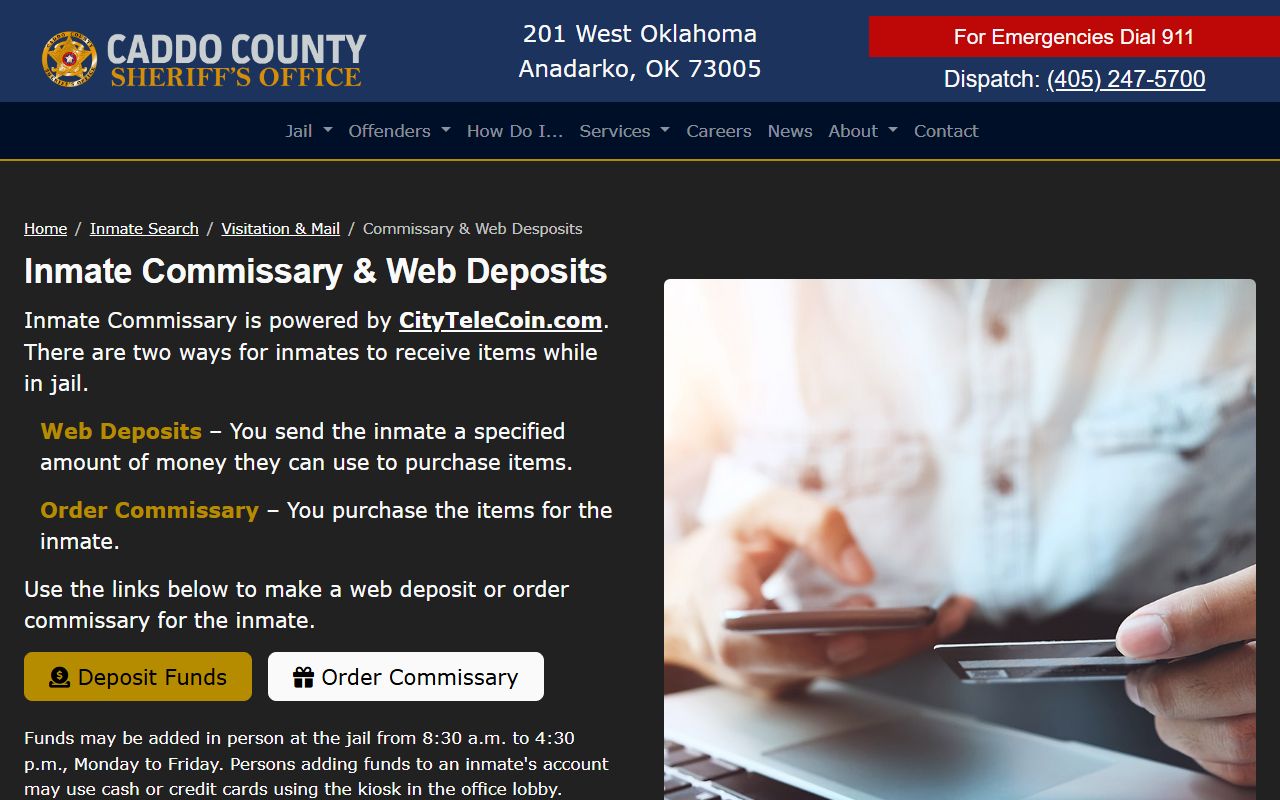 Caddo County jail commissary and inmate deposit options