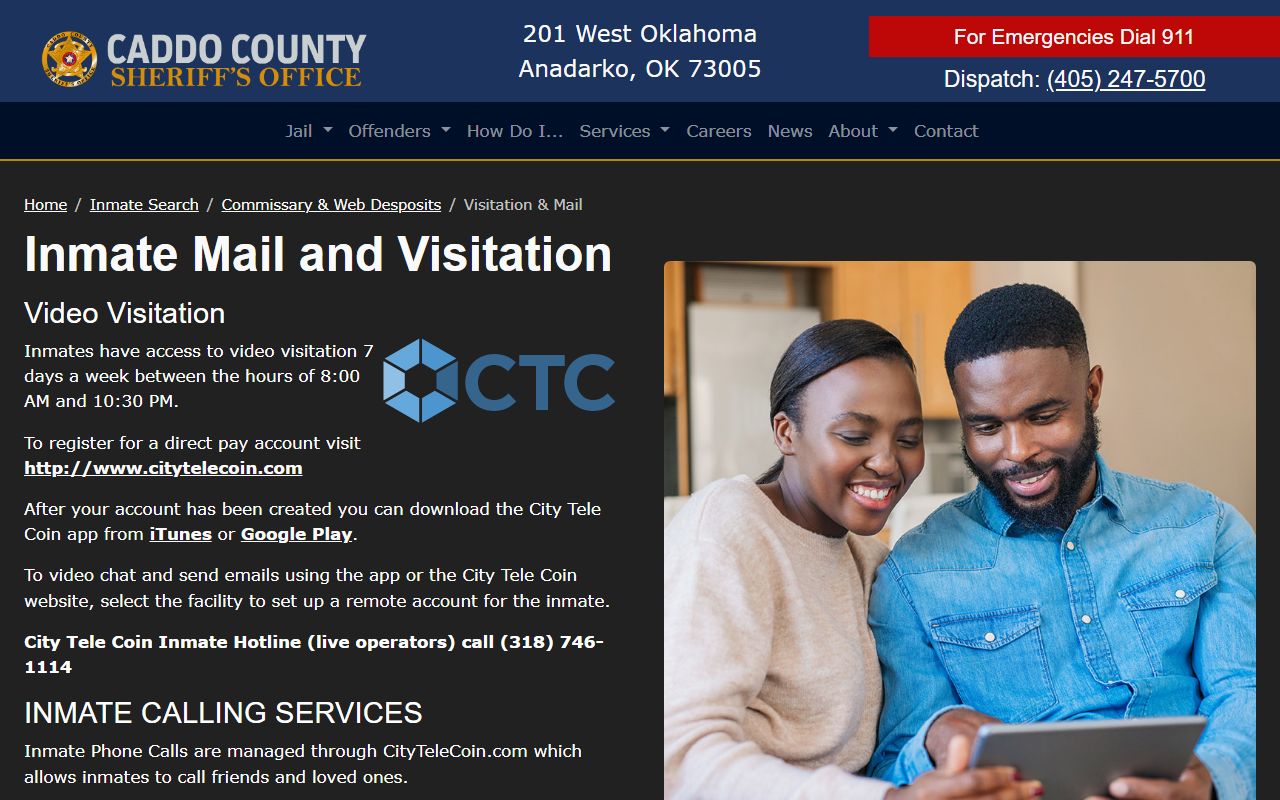 Caddo County jail video visitation and mail rules page
