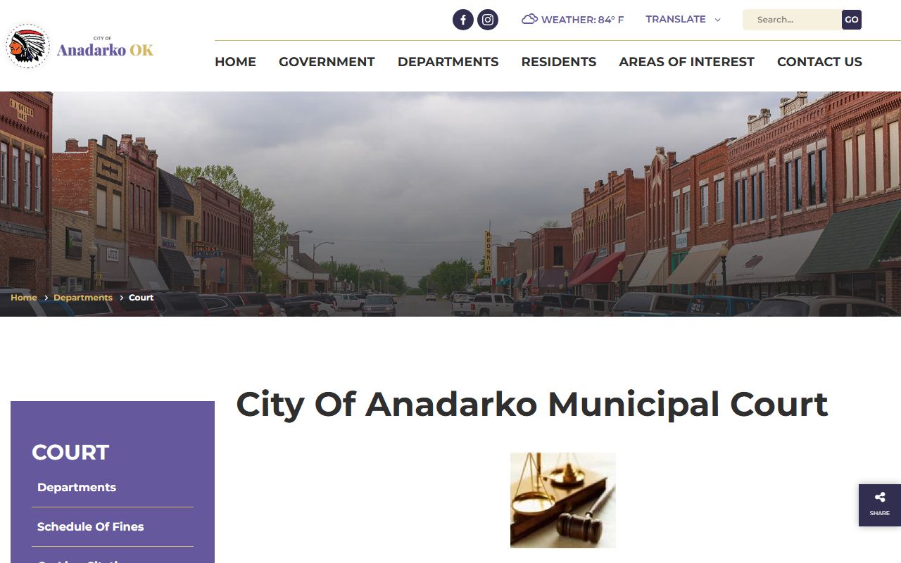 Anadarko Municipal Court page for Caddo County traffic citations