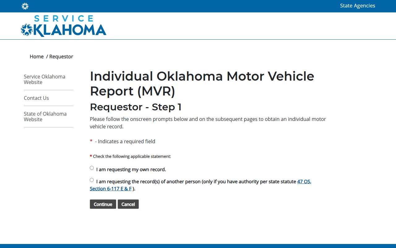 Oklahoma motor vehicle record portal for a Caddo County driver record
